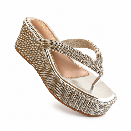 Tamanco Papete Caroliny Strass Salto Médio 6,5cm Leve Confort