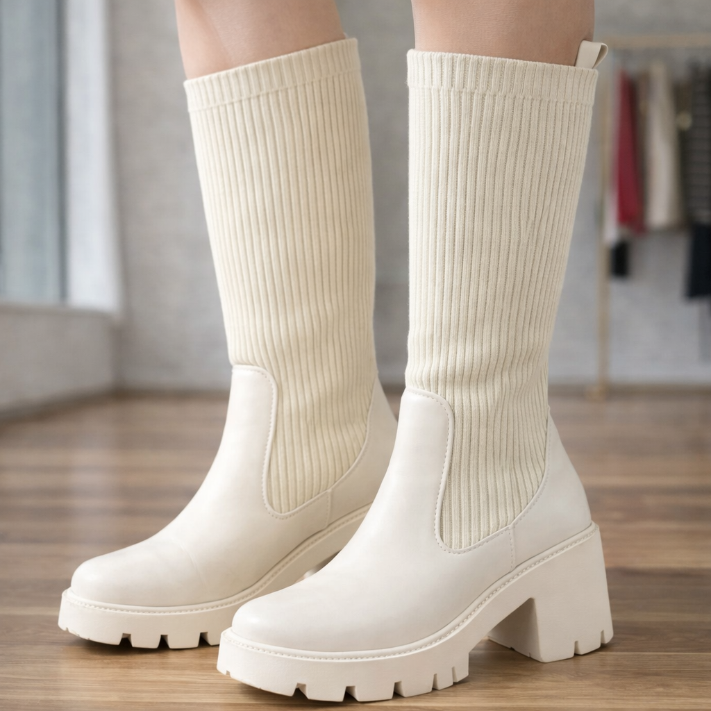 Bota Meia Feminina Cano Médio Salto bloco 6,5cm – Confortável