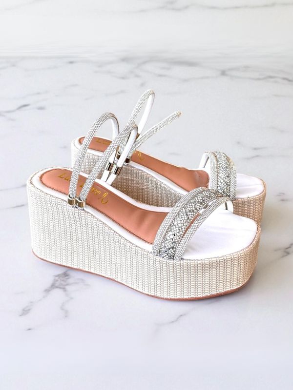 Sandalia Feminina Strass palha Natural Plataforma Thais