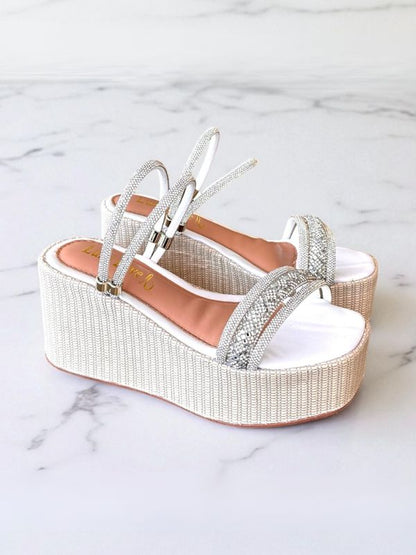 Sandalia Feminina Strass palha Natural Plataforma Thais