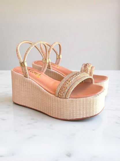 Sandalia Feminina Strass palha Natural Plataforma Thais