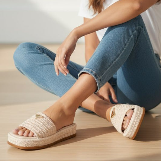 Sandália Flatform Ayla Crochê