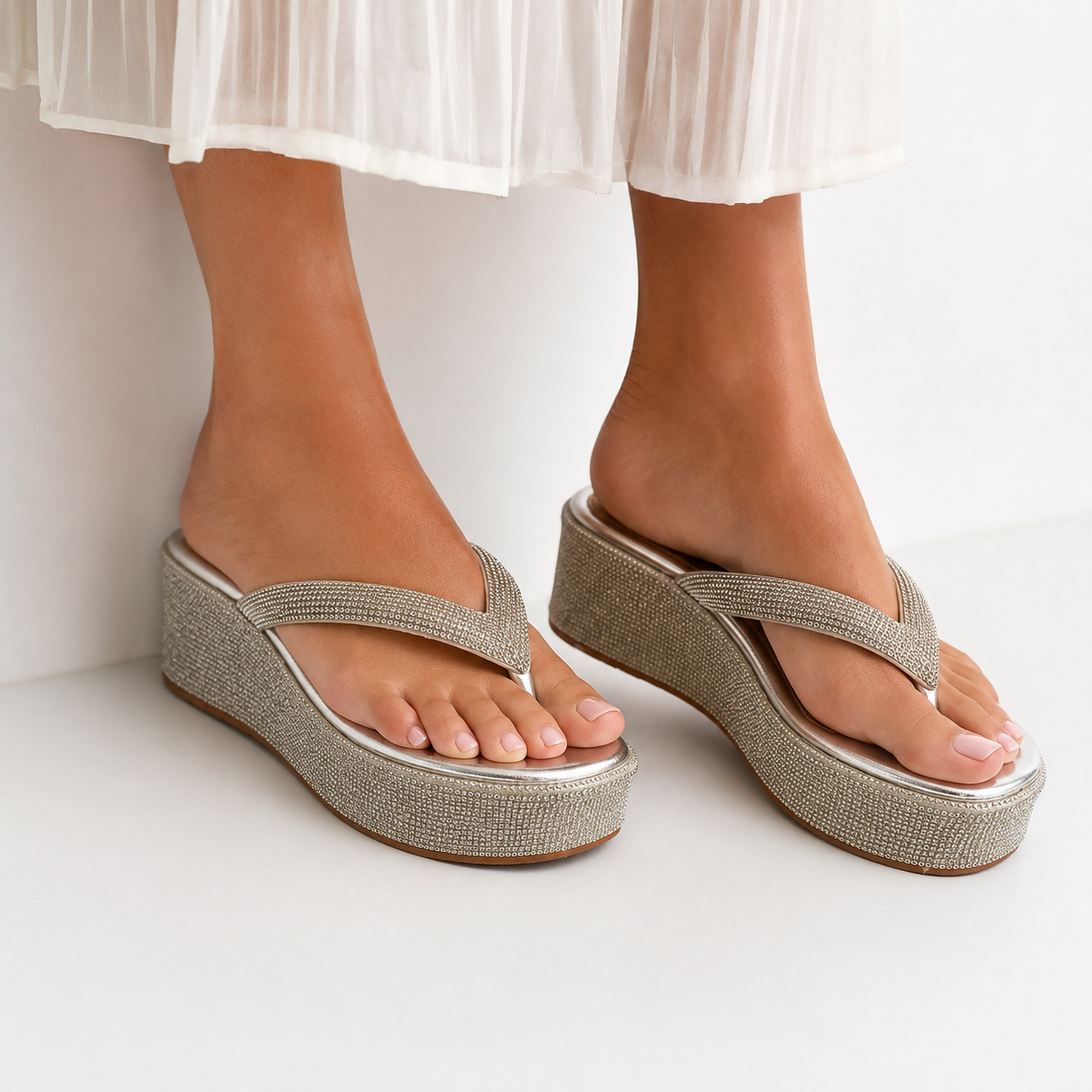 Tamanco Papete Caroliny Strass Salto Médio 6,5cm Leve Confort