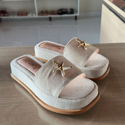 Sandália Feminina Flatform Bruna estrela do mar material natural