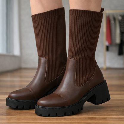 Bota Meia Feminina Cano Médio Salto bloco 6,5cm – Confortável