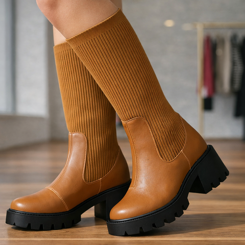 Bota Meia Feminina Cano Médio Salto bloco 6,5cm – Confortável
