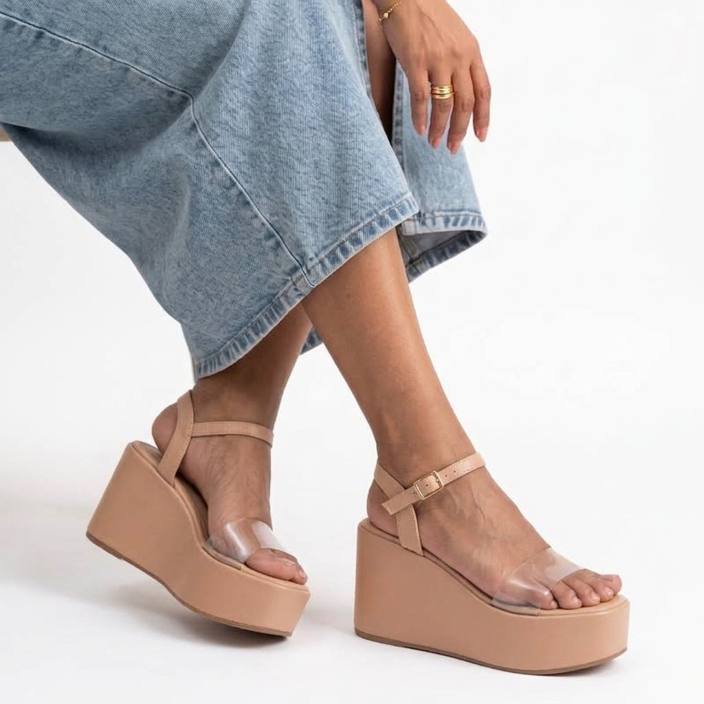 Sandália Plataforma Feminina Sandy Luzy Love vinil laço fivela