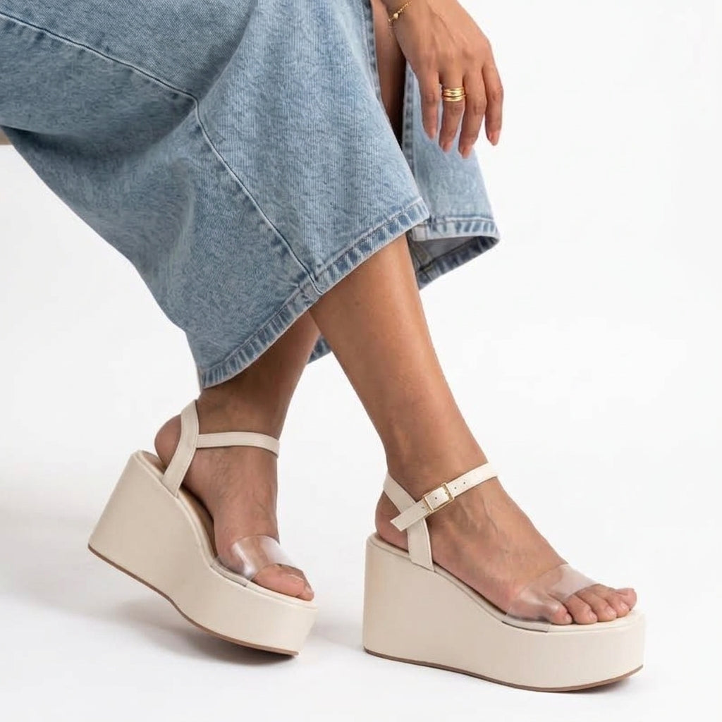 Sandália Plataforma Feminina Sandy Luzy Love vinil laço fivela