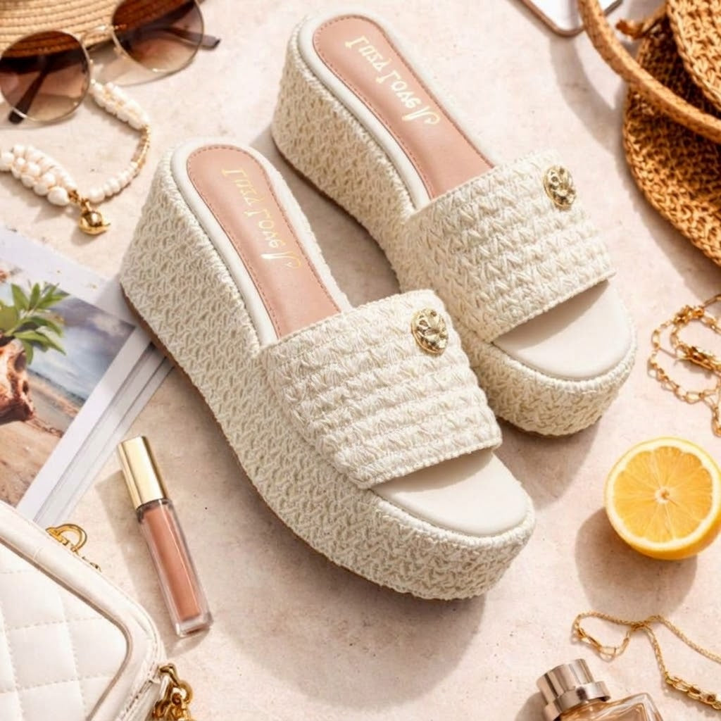 Sandália Plataforma Helena – Crochê de Algodão, Conforto e Estilo
