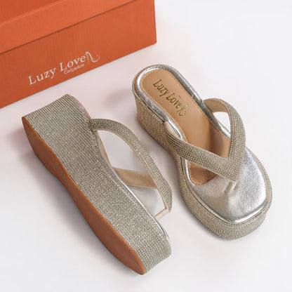 Tamanco Papete Caroliny Strass Salto Médio 6,5cm Leve Confort