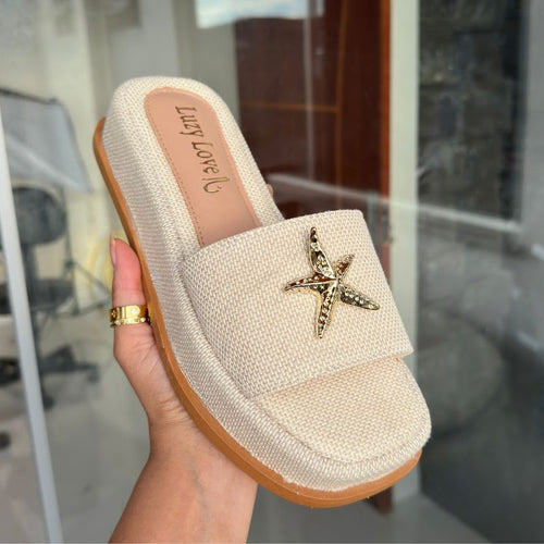 Sandália Feminina Flatform Bruna estrela do mar material natural