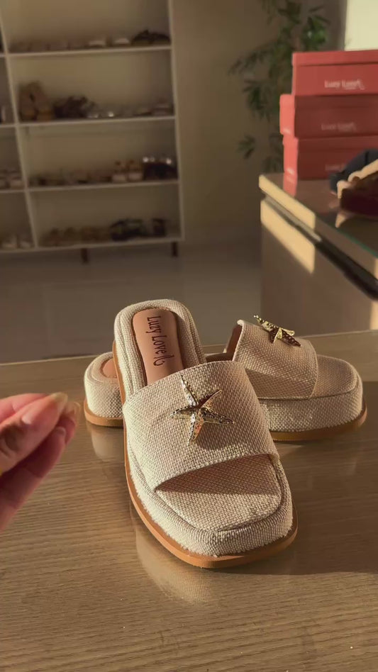 Sandália Feminina Flatform Bruna estrela do mar material natural